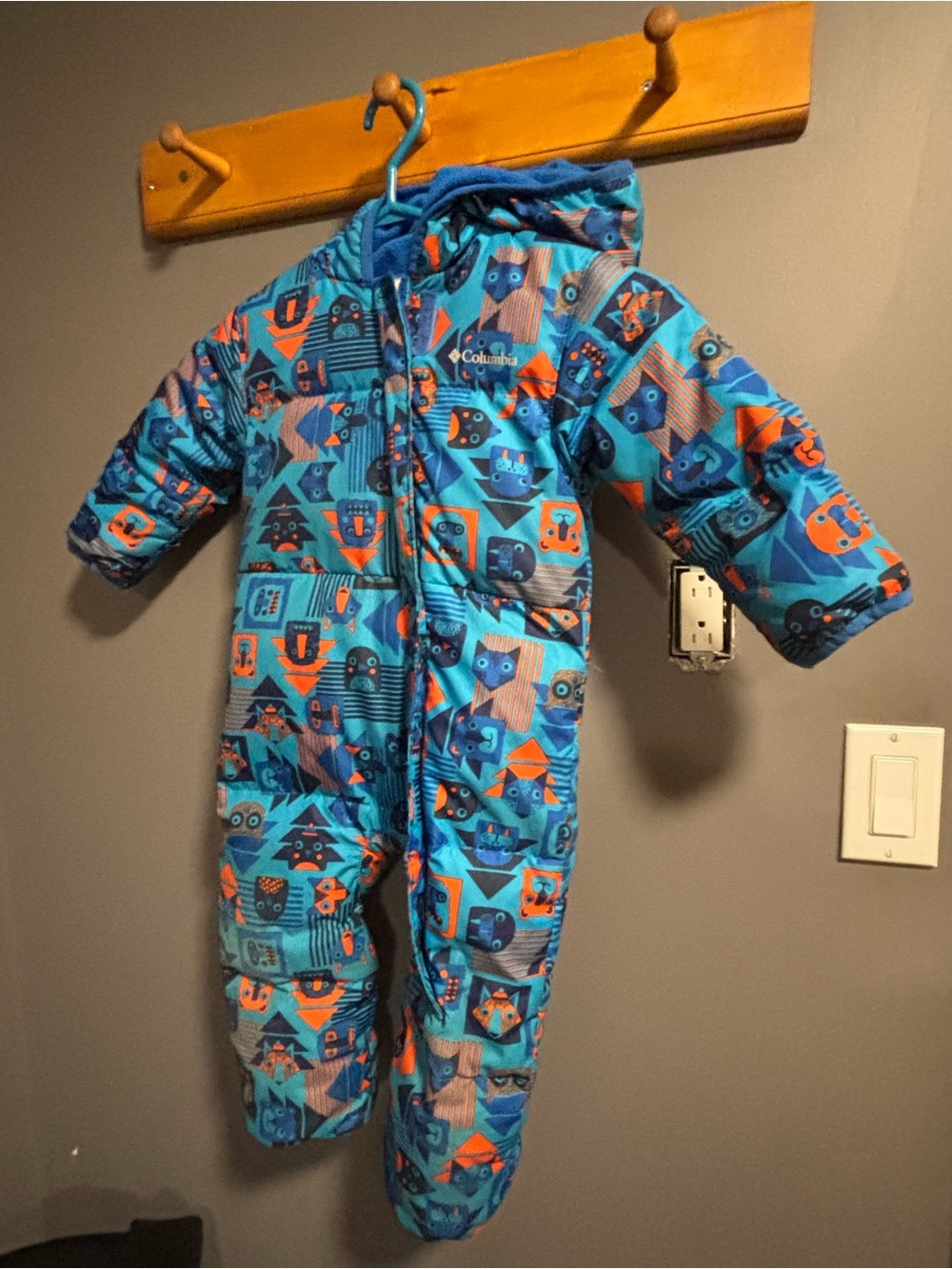 Columbia Bright Blue and Orange Patterned Kids One-Piece Snowsuit